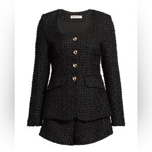 Amanda Uprichard Black Tweed Romper with Gold Buttons